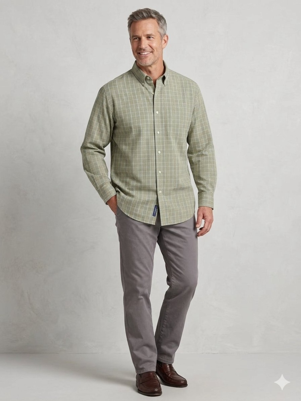Saddlebred Sage Green Plaid Button-Down Shirt